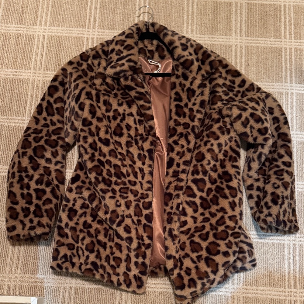 Leopard Print Teddy Jacket - Brown/Black